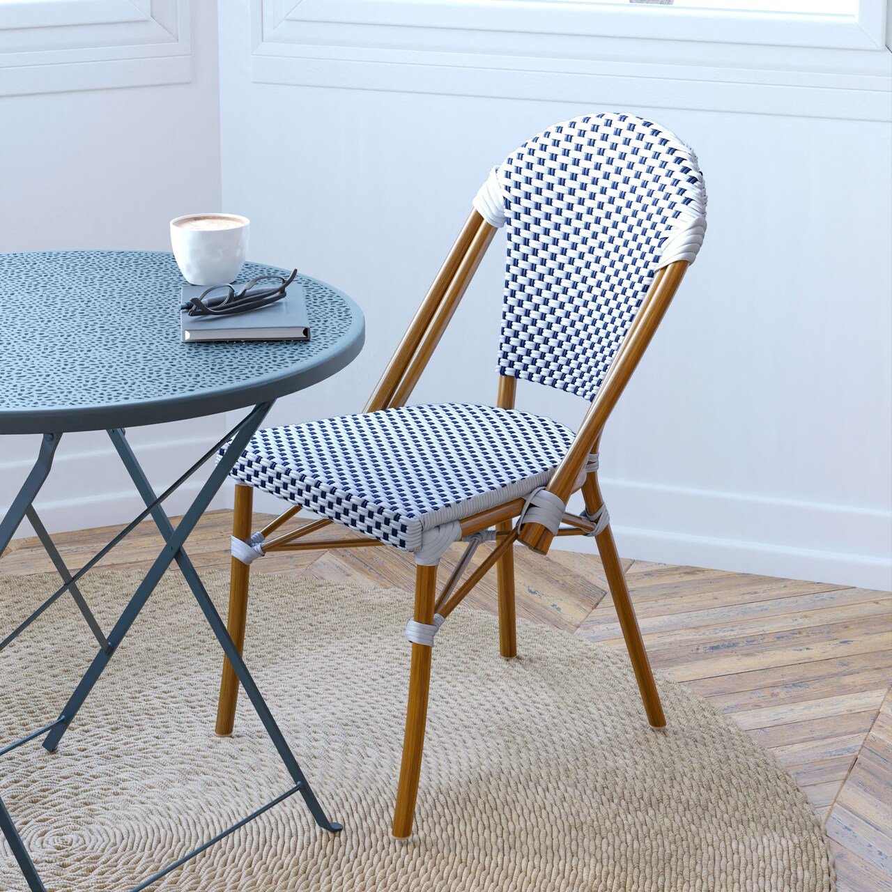 Merrick Lane Celia Indoor/Outdoor Stacking Bistro Chair with Aluminum Frame